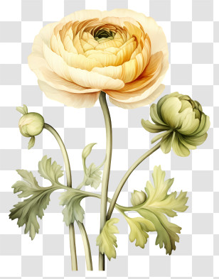 Flower - Cream Ranunculus Flower With Buds Illustration Transparent PNG