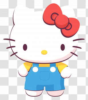 Cute Hello Kitty - Hello Kitty In Blue Overalls And Red Ribbon Transparent PNG