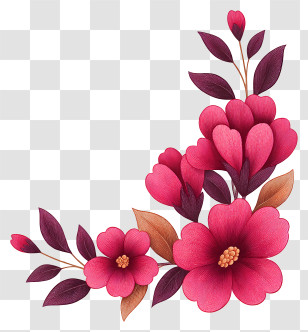 Pink Maroon Floral Corner - Pink Floral Corner With Vibrant Flowers Transparent PNG