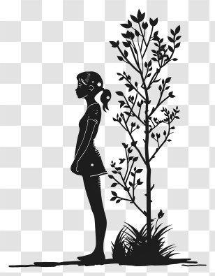 Girl Silhouette - Silhouette Of Girl With Tree Transparent PNG