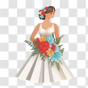 Wedding Dress
 - Bride Holding A Beautiful Flower Bouquet Transparent PNG