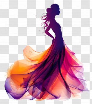 Elegant Woman Silhouette - Colorful Dress Silhouette Of A Woman Transparent PNG