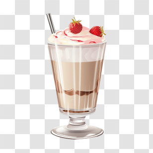Milkshake - Strawberry Milkshake With Cream And Strawberries Transparent PNG
