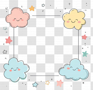 Cute Border - Colorful Cartoon Cloud Frame For Kids Transparent PNG