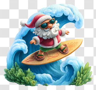 Santa Surfing Waves - Surfing Santa Claus Transparent PNG