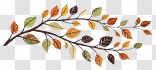Autumn Branch - Branch With Colorful Autumn Leaves In Cartoon Style Transparent PNG