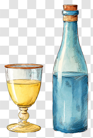 Bottle And Glass - Blue Bottle And Glass Illustration Transparent PNG