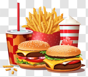 Fast Food - Fast Food Combo With Burgers And Drink Transparent PNG