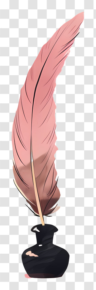 Quill Inkwell - Ink Bottle With Pink Feather Transparent PNG