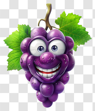 3d Cartoon Fruit - Cartoon Smiling Grape With Leaves Transparent PNG