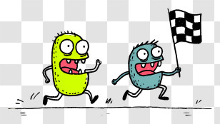 Finish Line - Cartoon Monsters Racing With Flag Transparent PNG
