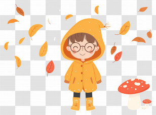 Autumn Background - Child In Yellow Raincoat With Autumn Leaves Transparent PNG