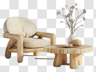 Coffee Table - Wooden Chair And Table Set Transparent PNG