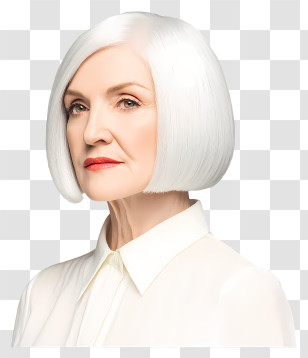 Blunt One Length Haircut - Classic White Bob Portrait Transparent PNG