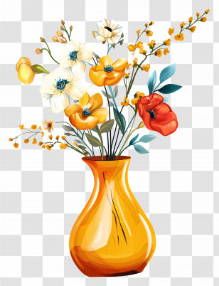 Yellow Vase - Colorful Flower Bouquet In Decorative Vase Transparent PNG