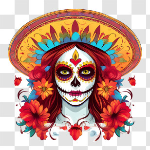 Dia De Los Muertos - Colorful Day Of The Dead Illustration With Sugar Skull Transparent PNG