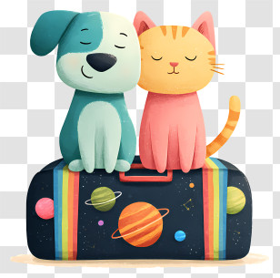 Dog Cat Sitting On Suitcase - Dog And Cat On Space Suitcase Transparent PNG
