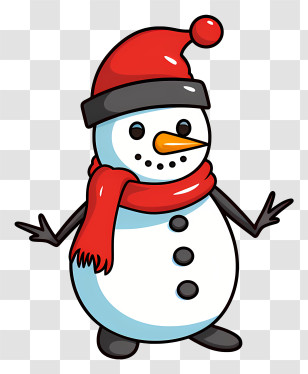 Snowman - Cartoon Snowman With Red Hat And Scarf Transparent PNG