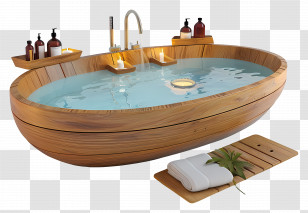 Spa Bath - Wooden Bathtub Filled With Water Transparent PNG