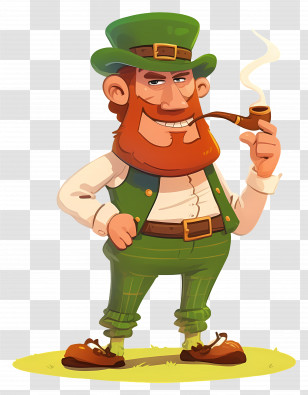 Leprechaun - Cartoon Leprechaun With Hat And Pipe Transparent PNG
