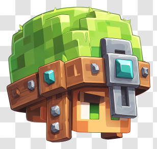 Minecraft Helmet - Green Cube Helmet With Pixel Design Transparent PNG