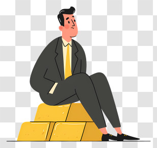 Businessman Sitting Gold Bars - Cartoon Man On Gold Bars Transparent PNG