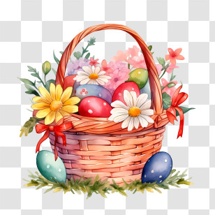 Easter Basket - Easter Egg Basket With Flowers Transparent PNG
