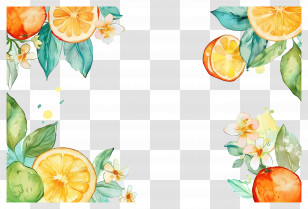 Summer Background - Citrus Frame With Oranges And Leaves Transparent PNG