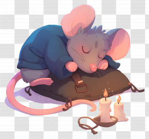 Good Night - Cozy Mouse Sleeping By Candlelight Transparent PNG
