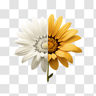 Flower - Half White And Half Yellow Daisy Illustration Transparent PNG