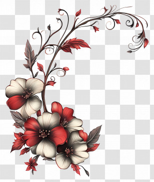 Floral Corner - Elegant Floral Corner Design With Red And White Flowers Transparent PNG