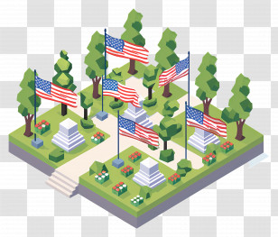 Memorial Day - Park Decorated With American Flags Transparent PNG