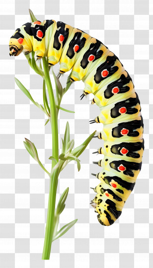 Caterpillar - Caterpillar On Plant Transparent PNG