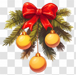 Christmas Balls On A Branch - Elegant Christmas Decoration With Bow And Ornaments Transparent PNG