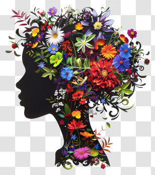 Womens Day Flower Art - Artistic Silhouette With Floral Hair Design Transparent PNG