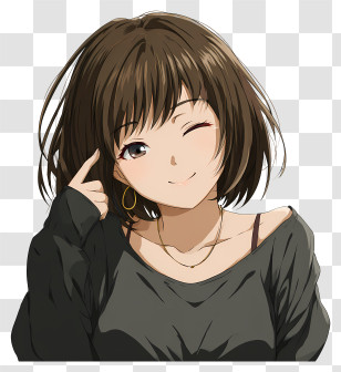 Anime Girl With Cheeky Wink - Casual Girl Winking Transparent PNG