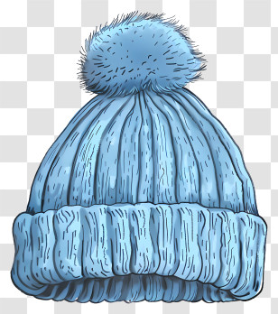 Beanie Hat - Blue Winter Hat With Pom-Pom Detail Transparent PNG
