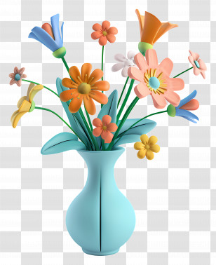 Flowers In Vase - Colorful Flowers In Blue Vase Transparent PNG