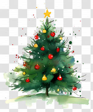 Christmas Card - Festive Watercolor Christmas Tree With Ornaments Transparent PNG