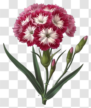 Elegant Dianthus Flower Icon - Red And White Carnation Flower Illustration Transparent PNG
