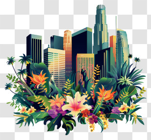 Los Angeles - Cityscape With Vibrant Flowers Transparent PNG