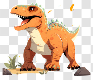 Flat Dinosaur - Orange Cartoon Dinosaur In Prehistoric Scene Transparent PNG