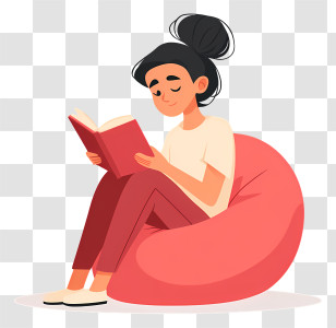Reading Book On Bean Bag - Girl Reading On Bean Bag Illustration Transparent PNG