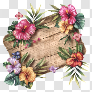 Summer Vacation - Floral Wooden Signboard Decoration Transparent PNG