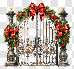 Wrought Iron Gate - Festive Decorative Gate With Holiday Accents Transparent PNG