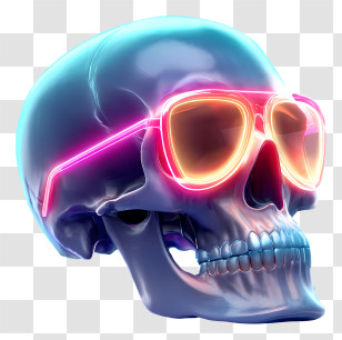 Skull With Glowing Neon Eyes - Neon Skull Wearing Sunglasses Transparent PNG