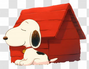 Snoopy - Cartoon Dog With Red Doghouse Transparent PNG