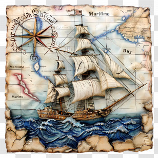 Maritime Day - Sailing Ship On Maritime Map Transparent PNG