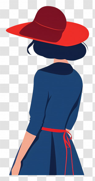 Cute Girl - Stylish Woman In Red Hat And Blue Dress Transparent PNG