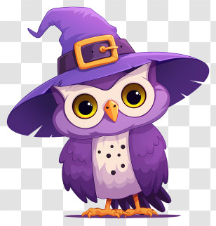 Halloween Owl - Purple Witch Owl With Magical Hat Transparent PNG